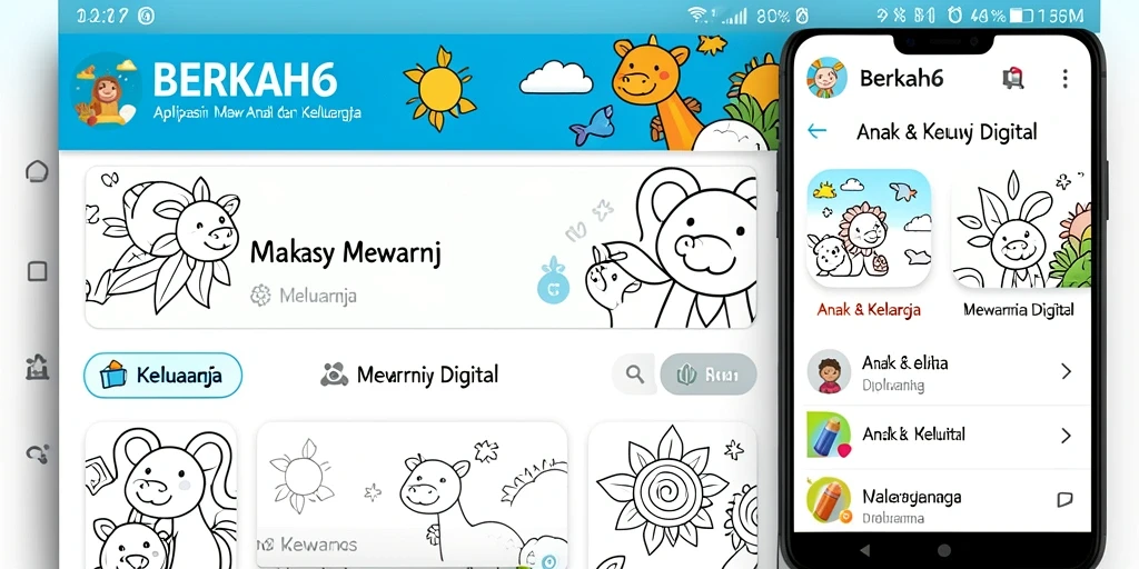 Antarmuka aplikasi mewarnai digital yang menarik dan interaktif.