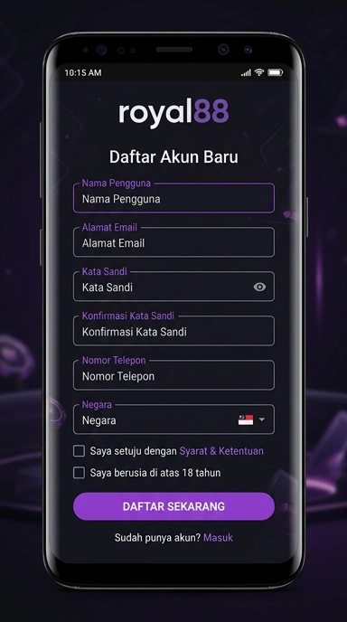 Tampilan halaman daftar royal88